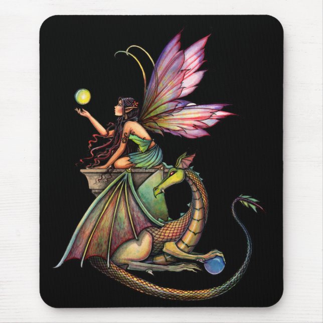 Dragon's Orbs Fairy and Dragon by Molly Harrison Mouse Pad (Front)