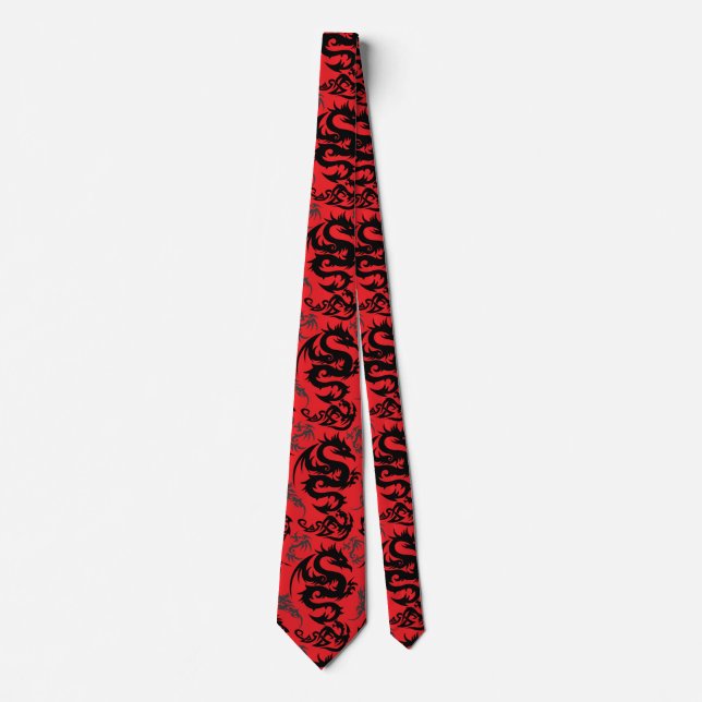 Dragons outline pattern 05.b.DOLP01. Red BG Tie (Front)