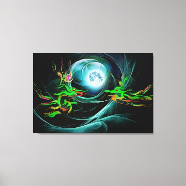 Dragons playing with the Moon Canvas Print (Front)