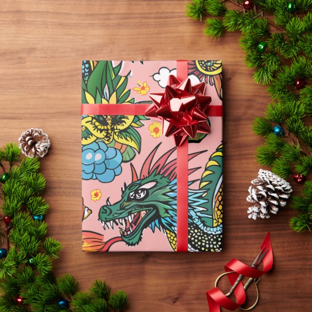Dragons Rainbow Custom Pattern Wrapping Paper (Holiday Gift)