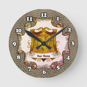Dragons Shield  Family Crest Surname  Round Clock