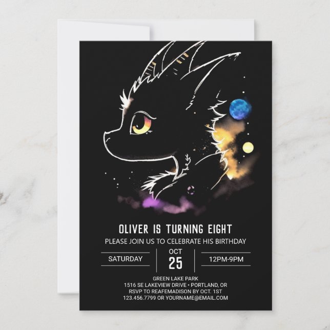 Dragon's Watercolor Dreamy Birthday Invitation (Front)