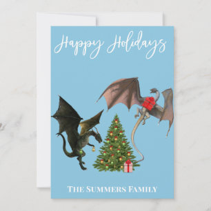 Dragons with Christmas Tree Holiday Card