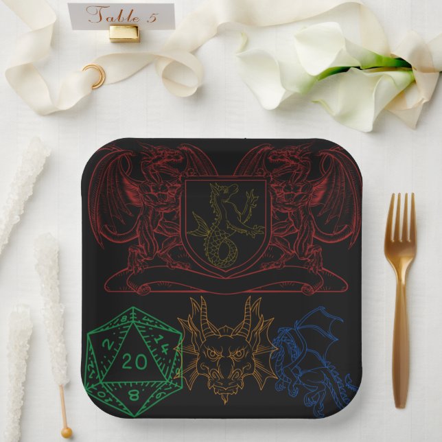 Dragons With Dice Paper Plate (Wedding)