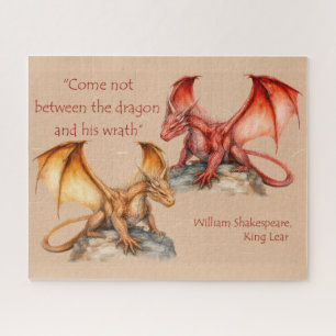 Dragons with King Lear quote red, gold, white   Jigsaw Puzzle