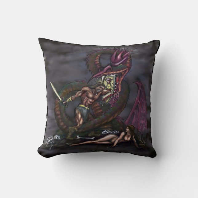 Dragonslayer Throw Pillow (Front)
