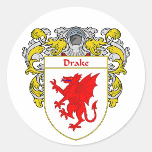 Drake Coat of Arms (Mantled) Classic Round Sticker
