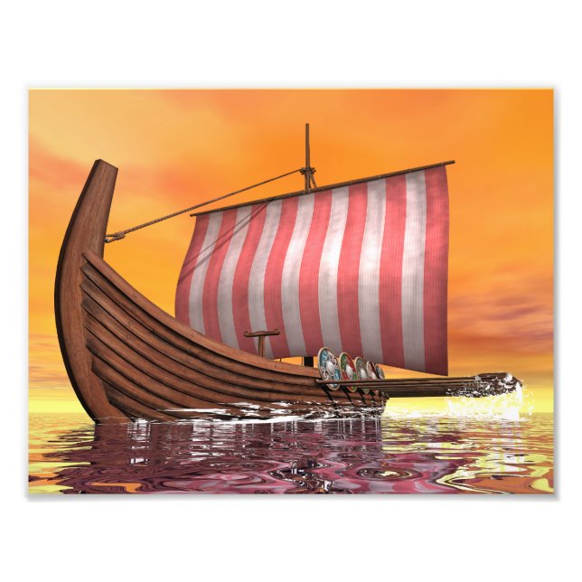 Drakkar or viking ship - 3D render Photo Print (Front)