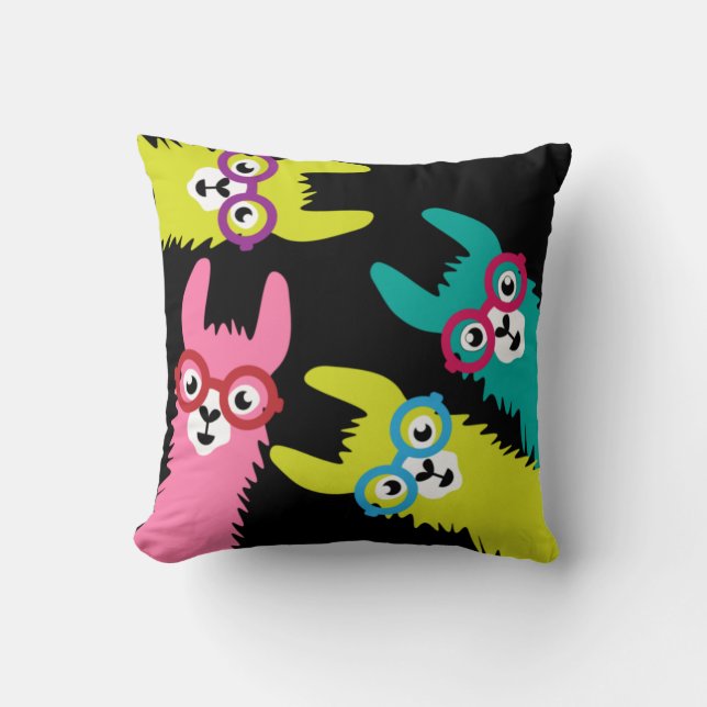 Drama Llama Colorful Camelid Throw Pillow (Front)