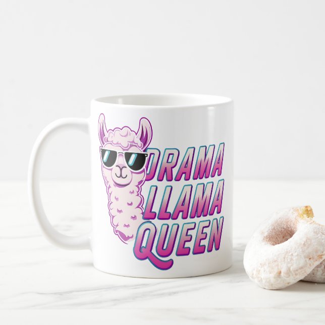 Drama Llama Queen Cute Llama With Sunglasses Women Coffee Mug (With Donut)