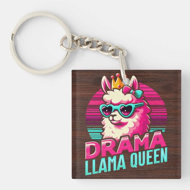 Drama Llama Queen for Llama Lovers for Women Girls Keychain (Front)