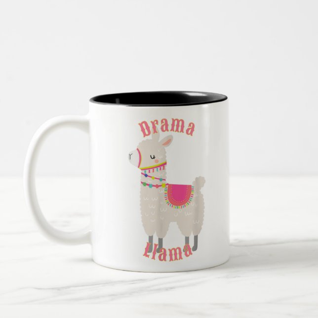 Drama Llama T-Shirt for Adults and Kids Two-Tone Coffee Mug (Left)