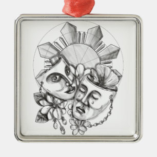 Drama Mask Hibiscus Sampaguita Flower Philippine S Metal Ornament