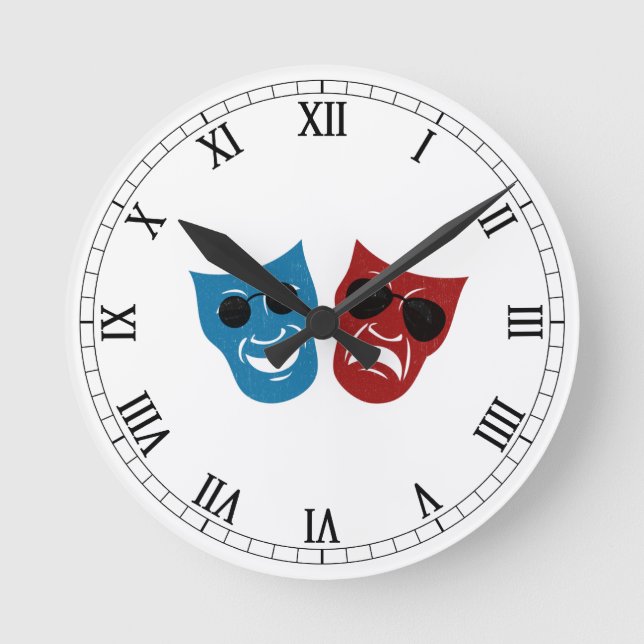 Drama Masks with Sunglasses Round Clock (Front)
