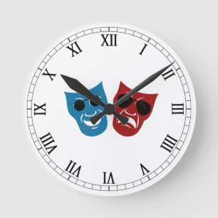 Drama Masks with Sunglasses Round Clock