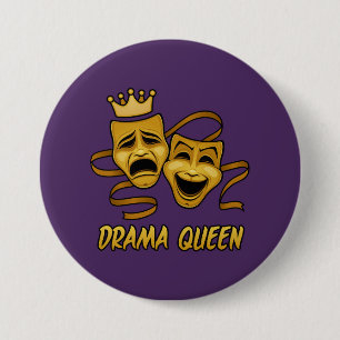 Drama Queen Comedy And Tragedy Gold Theatre Mask 3 Inch Round Button
