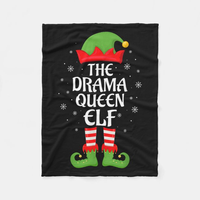 Drama Queen Elf Xmas Family Matching Elf Squad Chr Fleece Blanket (Front)