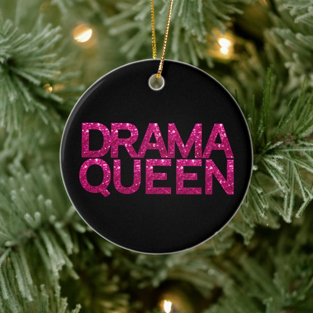 Drama Queen Hot Pink Glitter Personalized Ceramic Ornament (Tree)