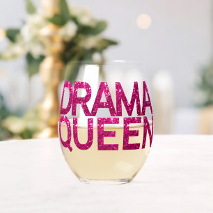 Drama Queen Hot Pink Glitter  Stemless Wine Glass