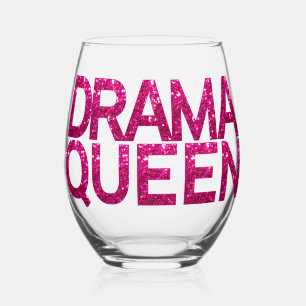 Drama Queen Hot Pink Glitter  Stemless Wine Glass