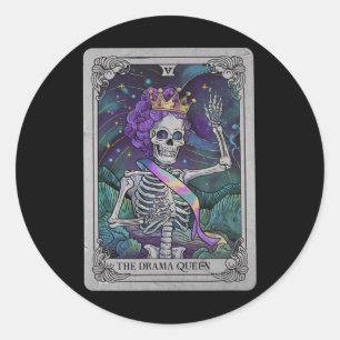 Drama Skeleton Queen Tarot Card Gothic Witchy Hall Classic Round Sticker