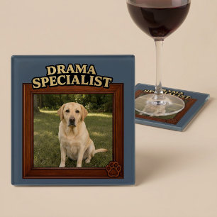 Drama Specialist Custom Funny Dog Photo Glass Coaster