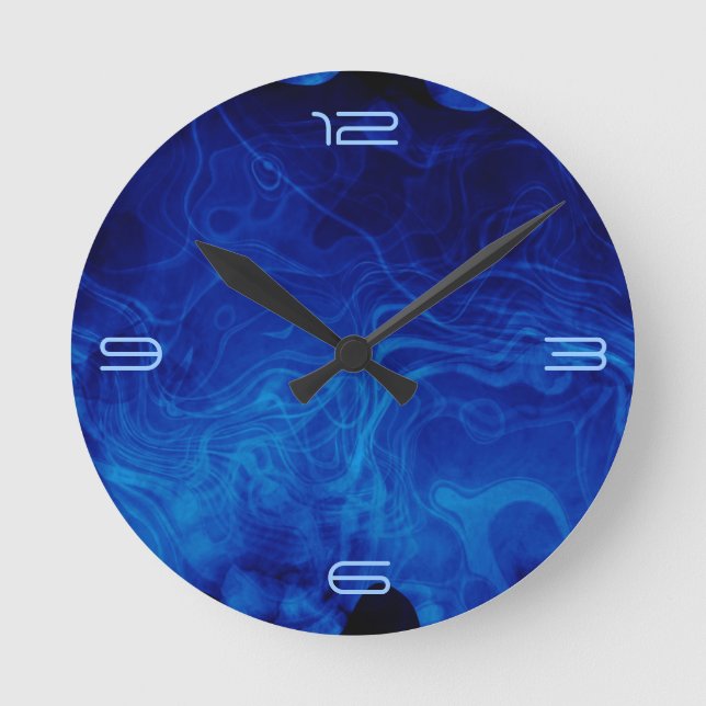 Dramatic Abstract Pattern Electric Blue Round Clock (Front)