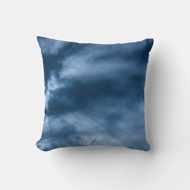 Dramatic Abstract Stormy Dark Blue Sky Clouds Throw Pillow (Front)