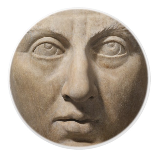 Dramatic Ancient Roman Emperor Marble Face Ivory Ceramic Knob (Front)