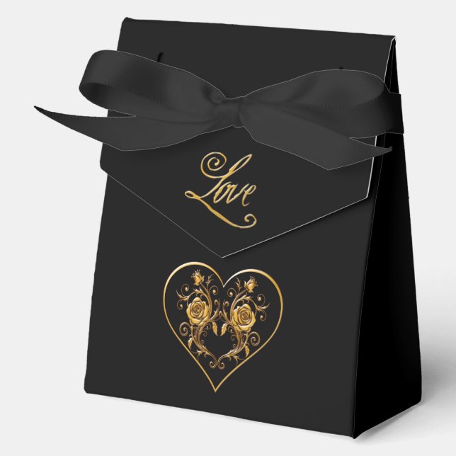 Dramatic and Elegant Gold Rose  Favor Box (Front)