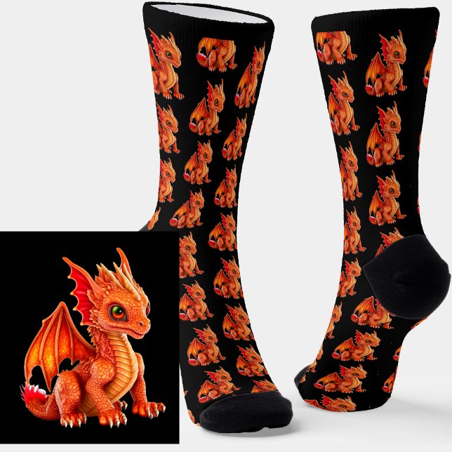 Dramatic Baby Red Fantasy Dragon on Black Socks (Creator Uploaded)
