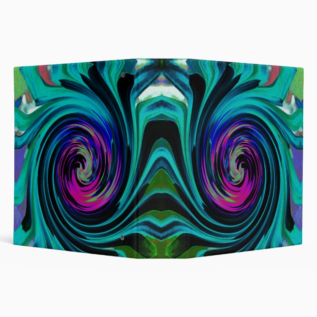 Dramatic Black and Turquoise Abstract Retro Twirl Binder (Background)