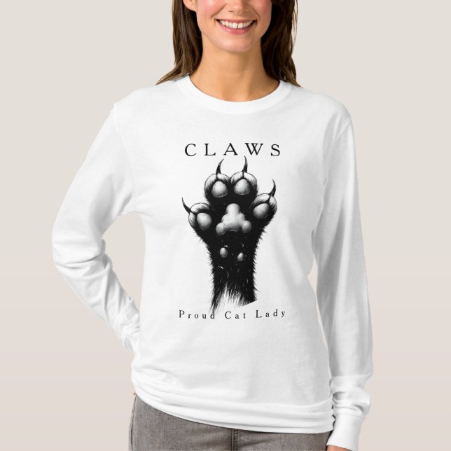 Dramatic Black and White Cat Claw Design T-Shirt (Front)