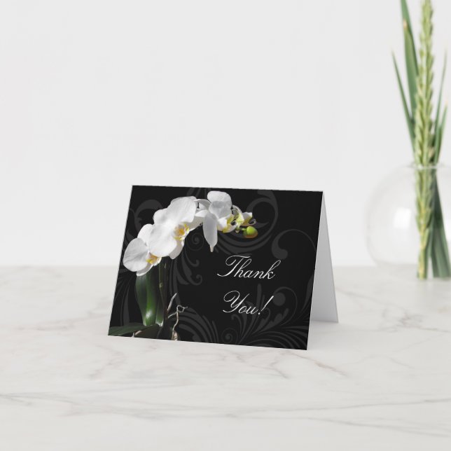 Dramatic Black and White Orchid Thank You Cards (Front)
