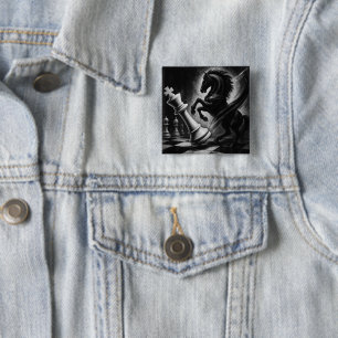Dramatic Black Horse vs. King – Bold Chess Artwork 2 Inch Square Button