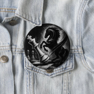 Dramatic Black Horse vs. King – Bold Chess Artwork 4 Inch Round Button