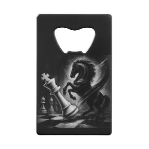 Dramatic Black Horse vs. King – Bold Chess Artwork Credit Card Bottle Opener