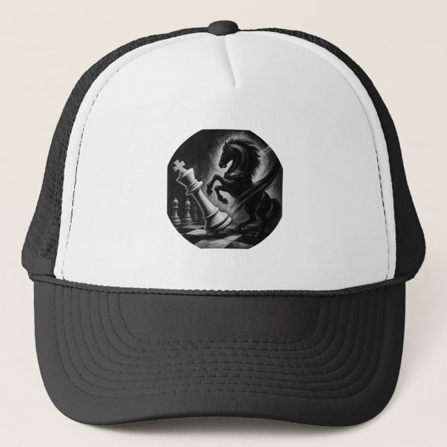 Dramatic Black Horse vs. King – Bold Chess Artwork Trucker Hat (Front)