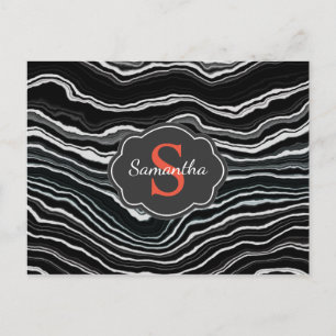 Dramatic Black Marble Watercolor Texture Monogram Postcard