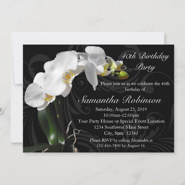 Dramatic Black Orchid 40th Birthday Invitation (Front)