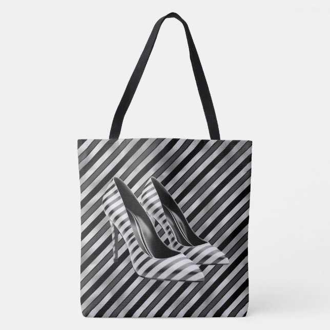 Dramatic Black Stripe Shoe Large Shoulder Tote Bag (Front)