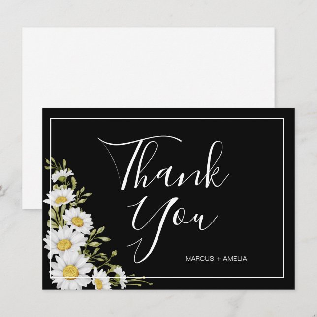 Dramatic Black & White Daisies Thank You Flat  Card (Front/Back)