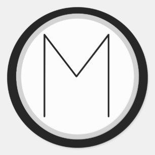 Dramatic Black/white Monogrammed M Round Sticker