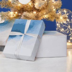 Dramatic Blue and Black Watercolor Splash Design Wrapping Paper