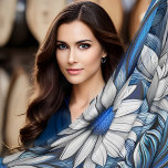 Dramatic Blue and White Floral Scarf<br><div class="desc">This is a large scale design with white flowers and swirling blue leaves. It was imagined using AI.</div>