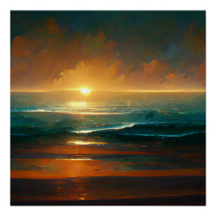 Dramatic Blue Ocean Waves Landscape Poster