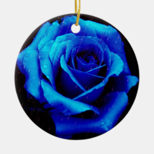 Dramatic Blue Rose Ceramic Ornament