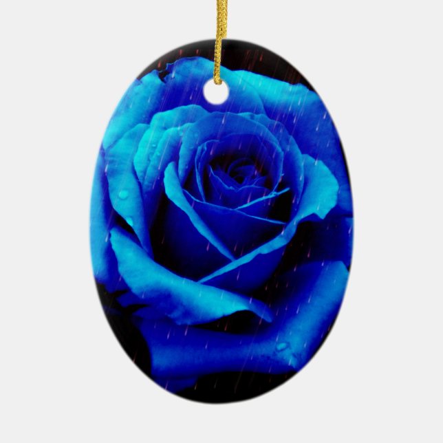 Dramatic Blue Rose Ceramic Ornament (Front)