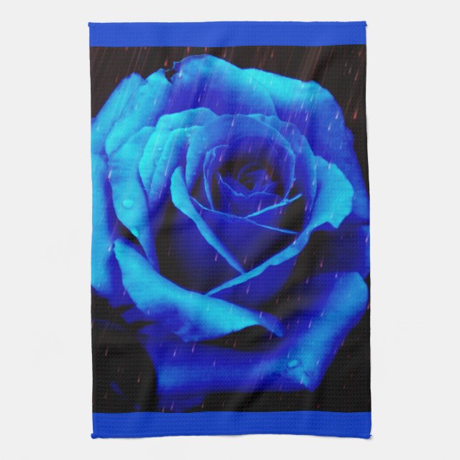 Dramatic Blue Rose Kitchen Towel (Vertical)