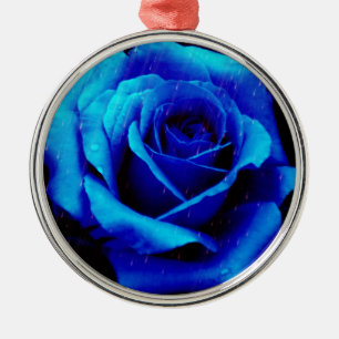 Dramatic Blue Rose Metal Ornament
